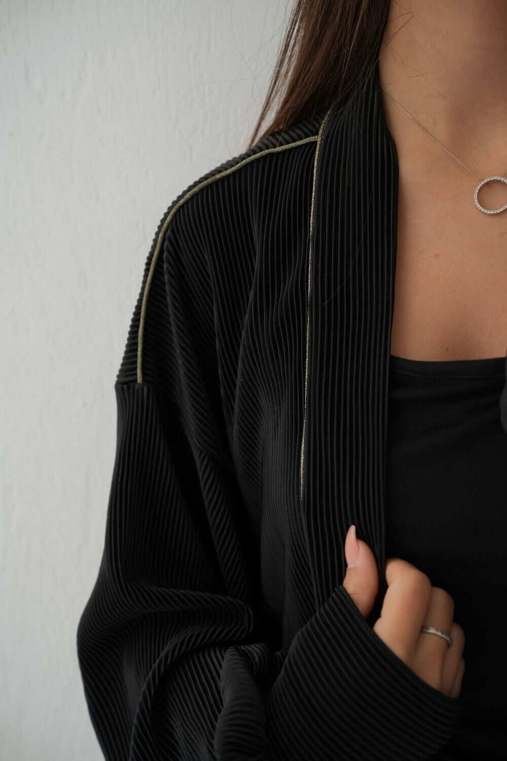 Pleated Satin Set In Black