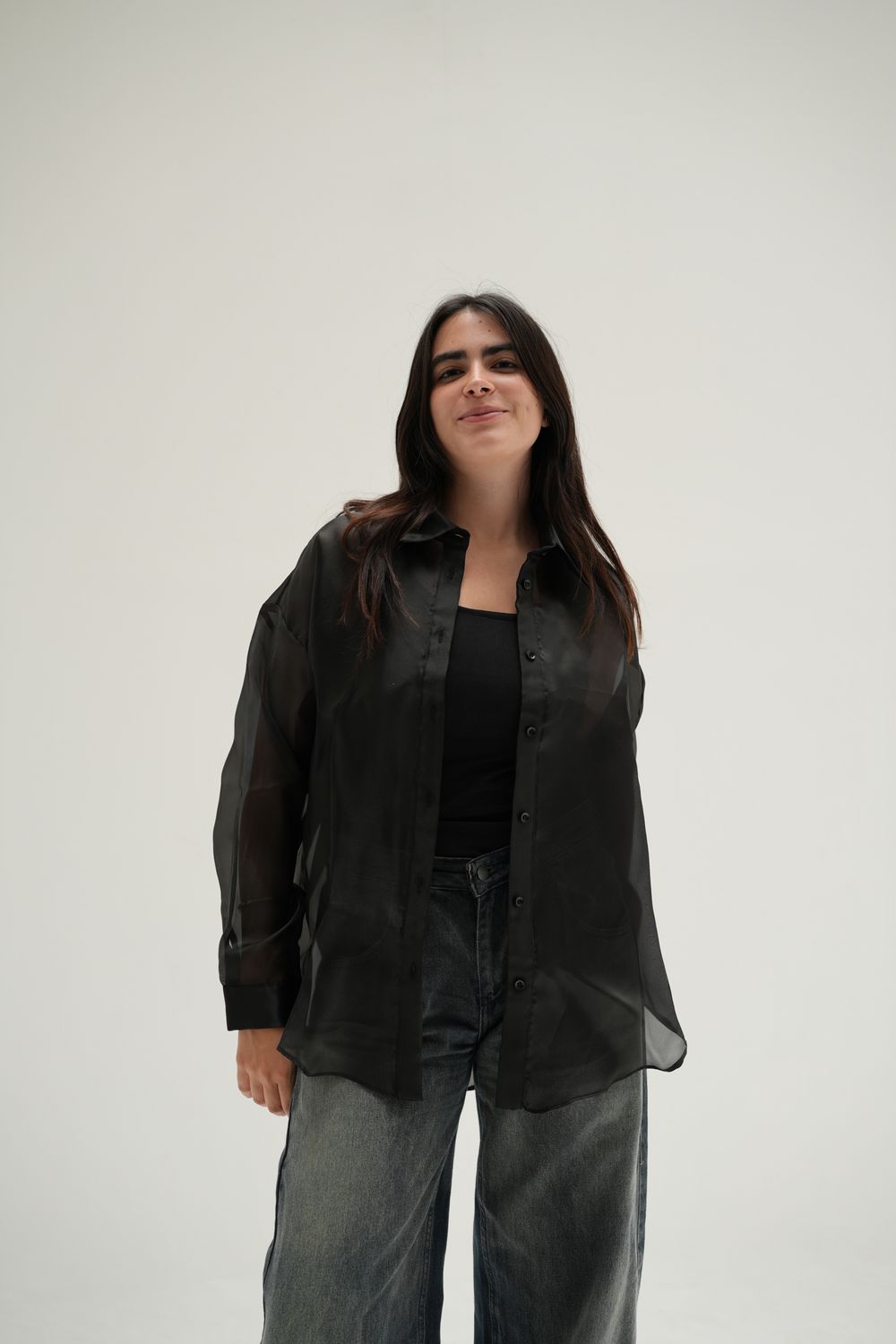Oversized Sheer Shirt In Black