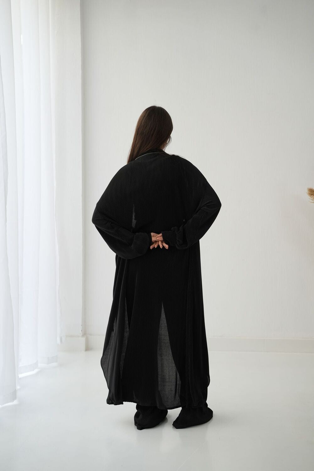 Pleated Satin Set In Black