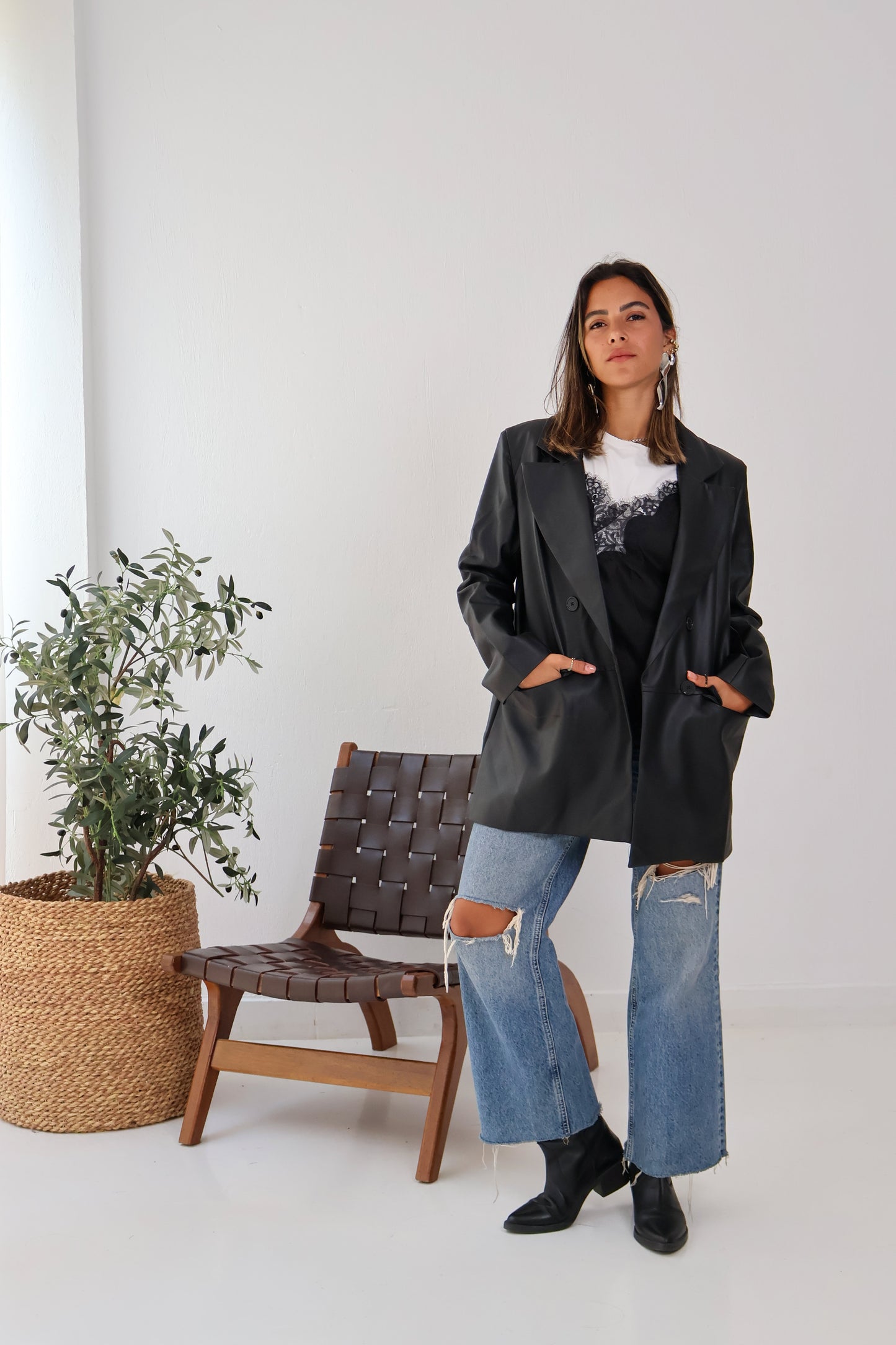 Arctic Leather Blazer in Black