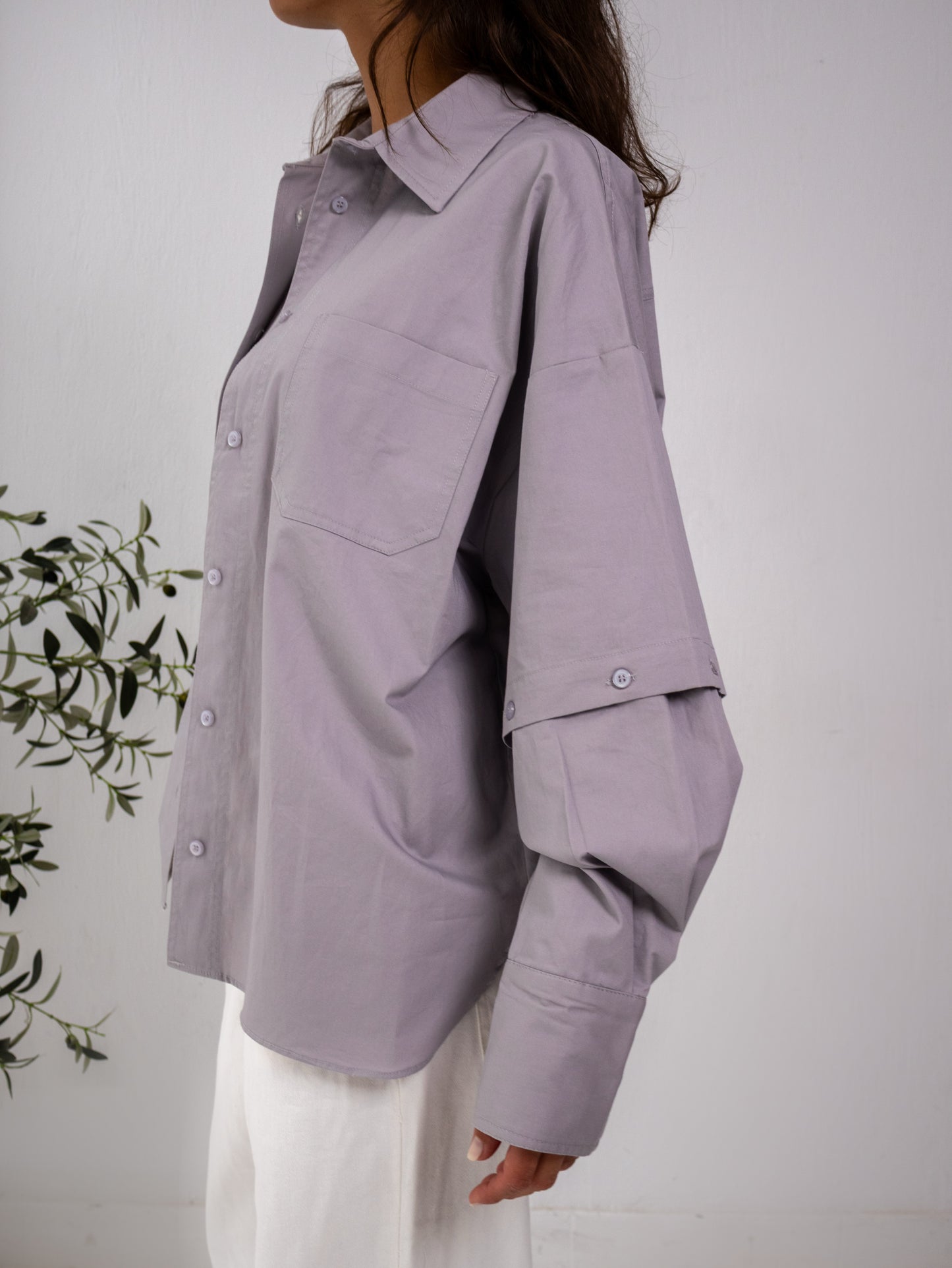 Buttoned Ease Chemise in Greyish Pink