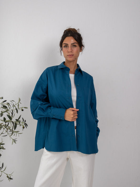 Buttoned Ease Chemise in Petroleum