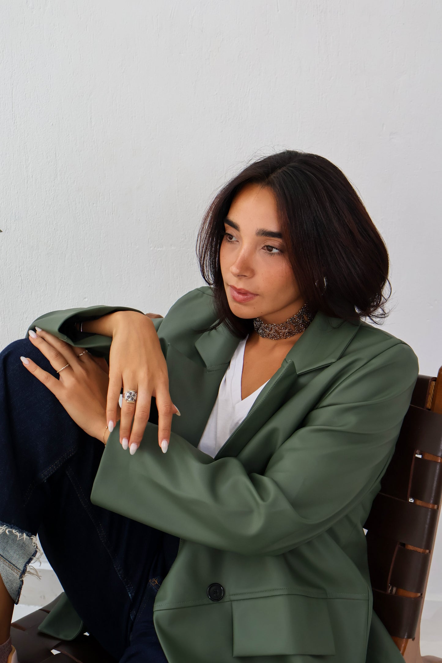 Arctic Leather Blazer in Olive