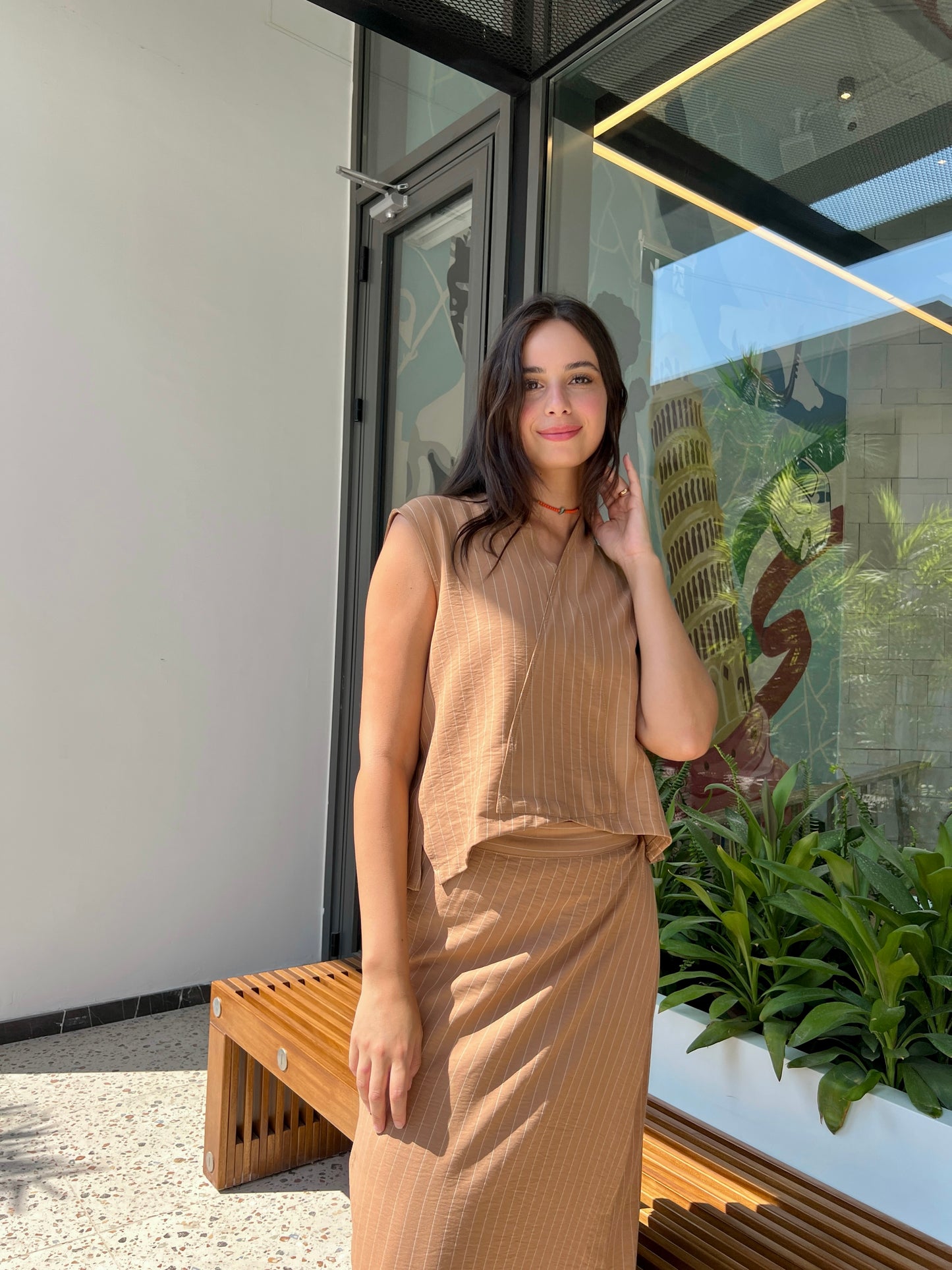 Wrap It Up Set in Camel Striped