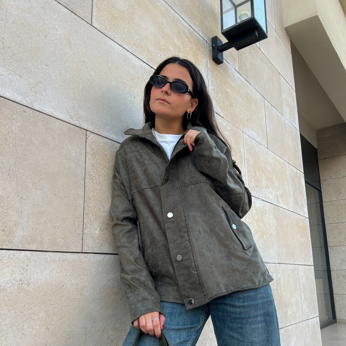 Suede Jacket in Olive