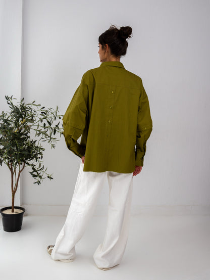 Buttoned Ease Chemise in Olive Green