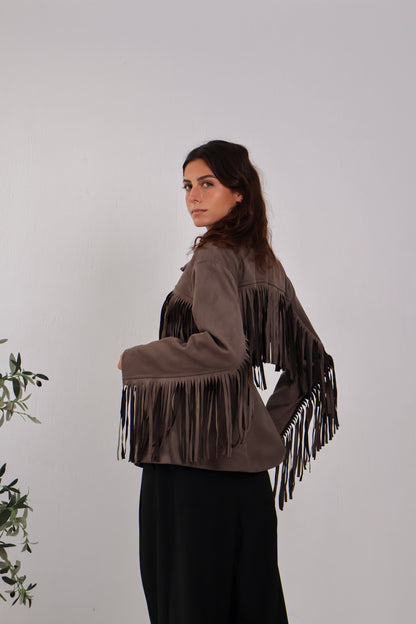 Soft Chill Fringe Shacket in Brown
