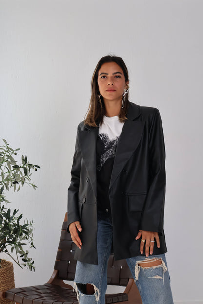 Arctic Leather Blazer in Black