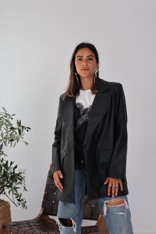 Arctic Leather Blazer in Black