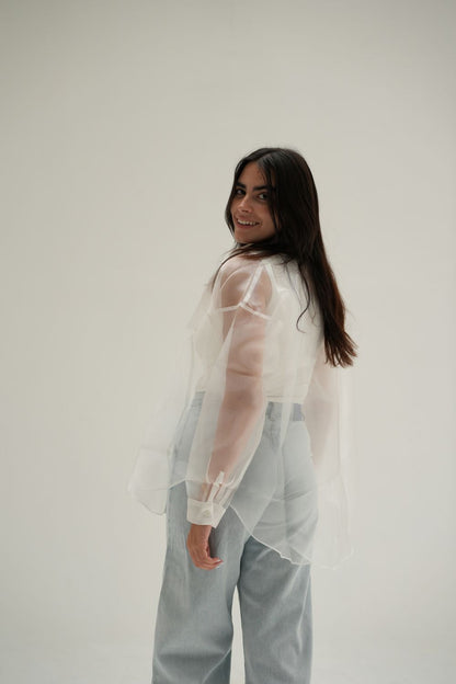 Oversized Sheer Shirt In White