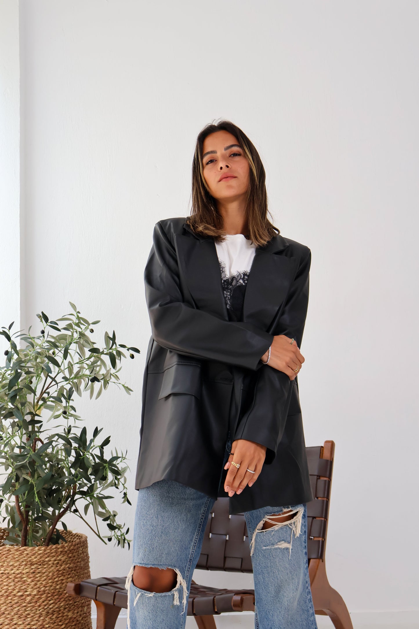 Arctic Leather Blazer in Black