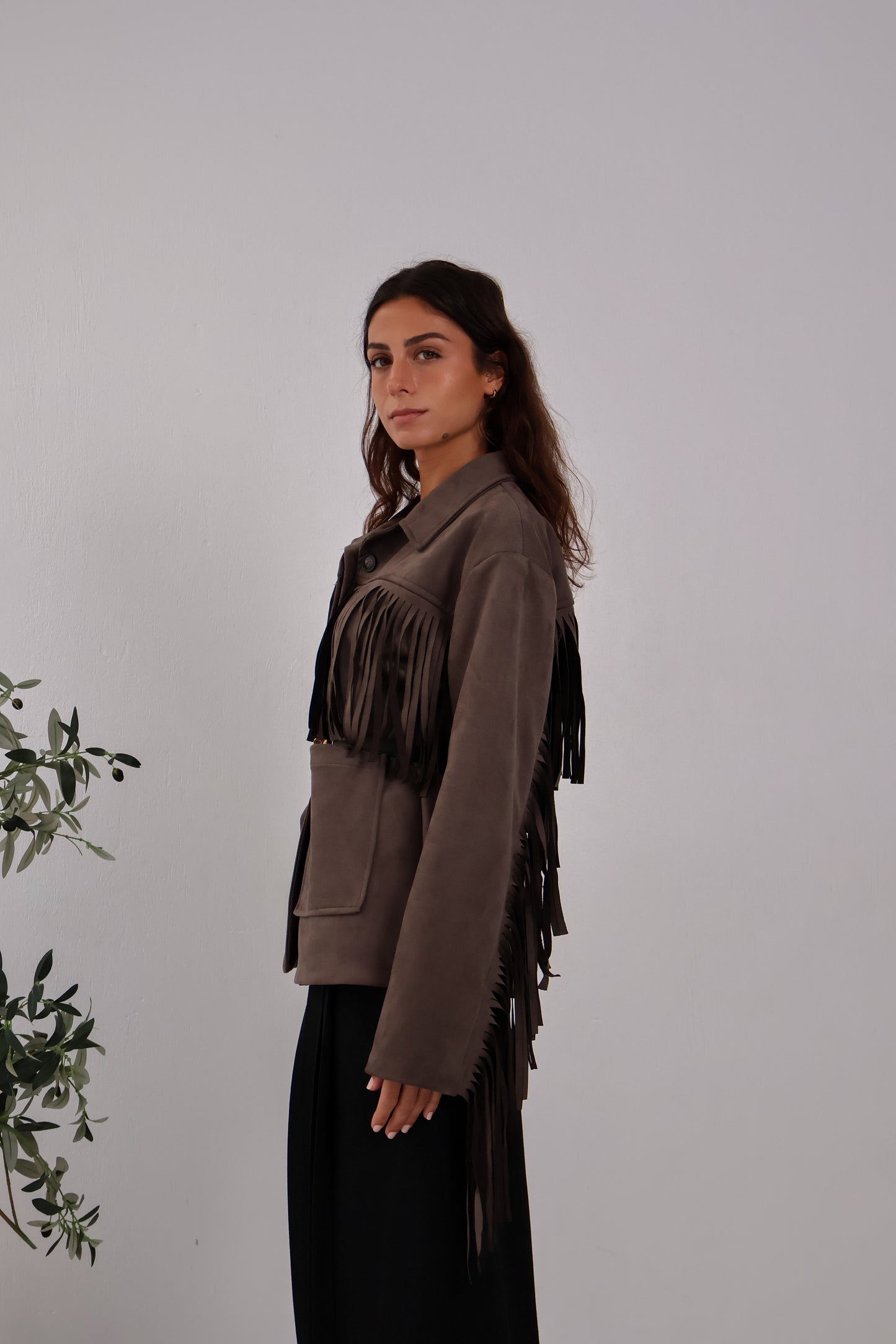 Soft Chill Fringe Shacket in Brown