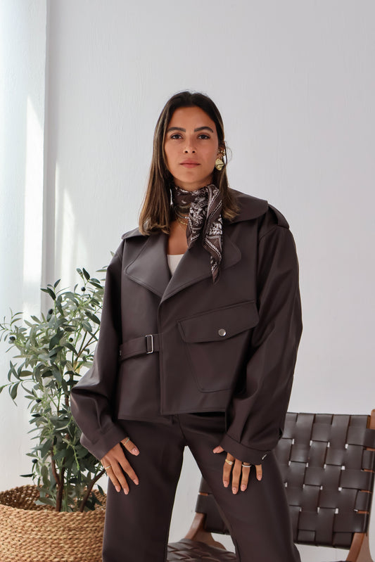 City Chill Cropped Trench in Brown