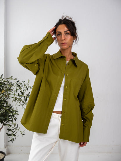 Buttoned Ease Chemise in Olive Green