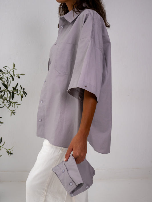 Buttoned Ease Chemise in Greyish Pink