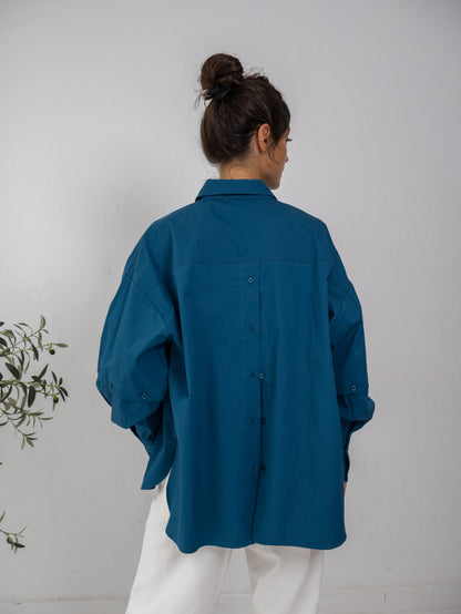 Buttoned Ease Chemise in Petroleum