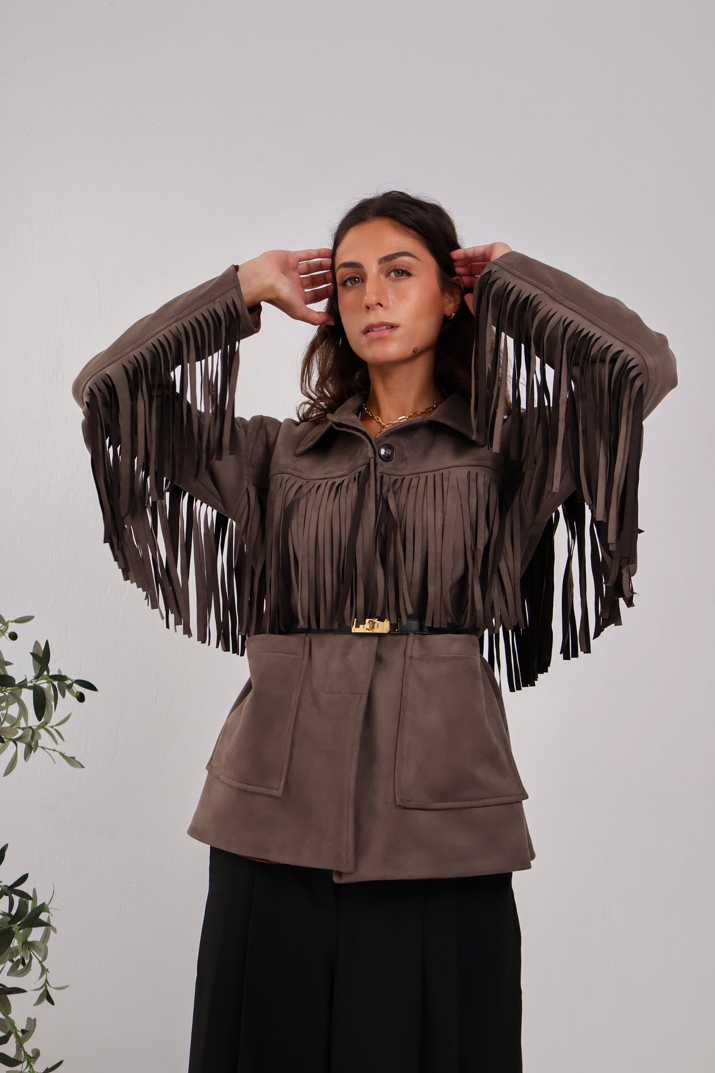 Soft Chill Fringe Shacket in Brown