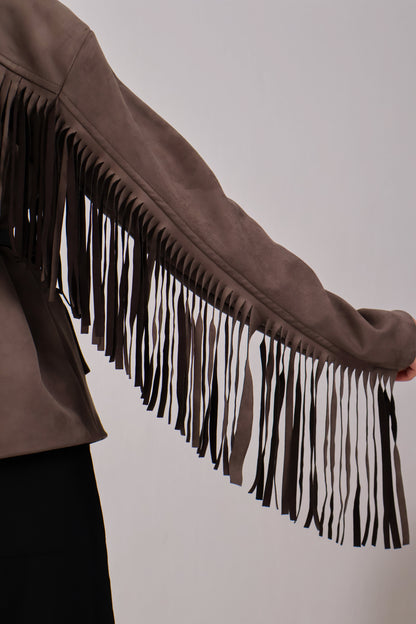 Soft Chill Fringe Shacket in Brown