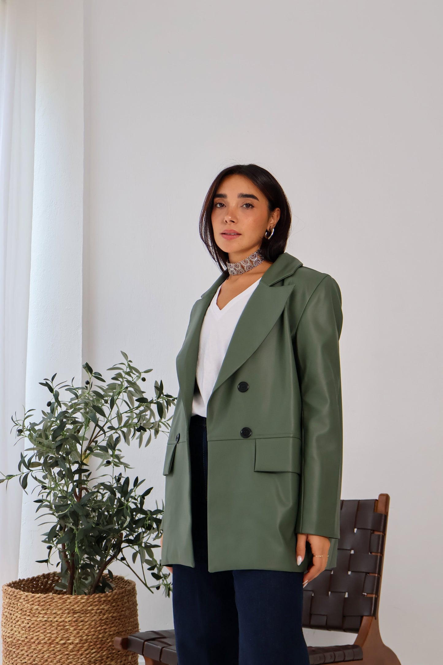 Arctic Leather Blazer in Olive