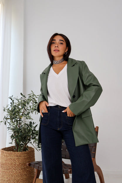 Arctic Leather Blazer in Olive