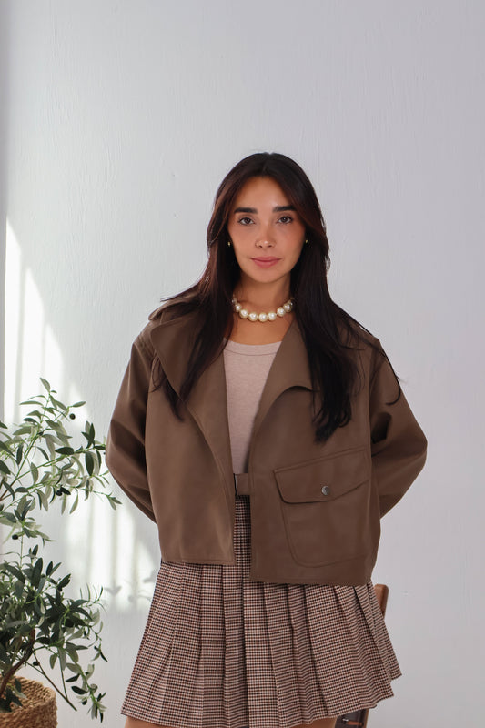 City Chill Cropped Trench in Dark Beige
