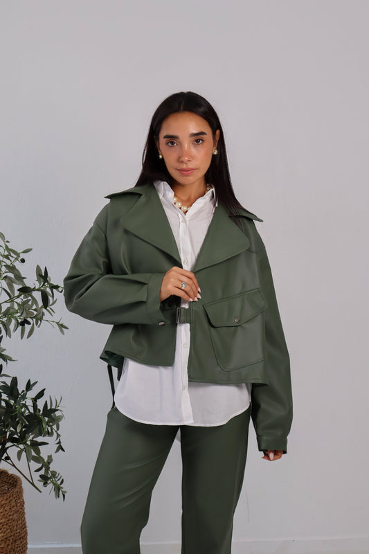 City Chill Cropped Trench in Olive