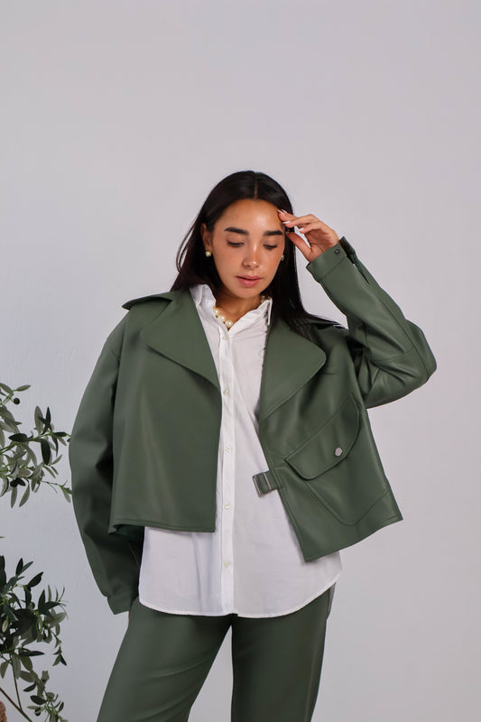 City Chill Cropped Trench in Olive