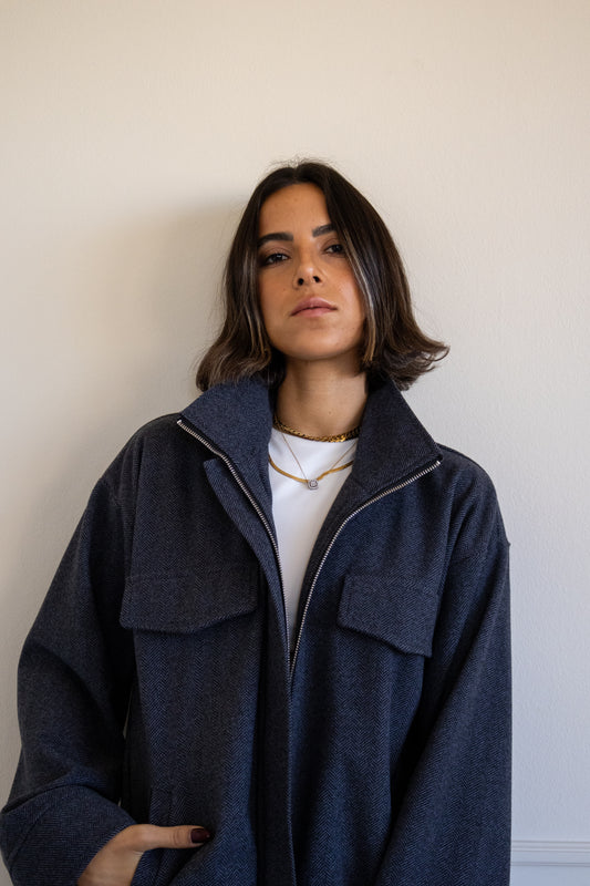 Off To The Races Bomber Jacket in Navy